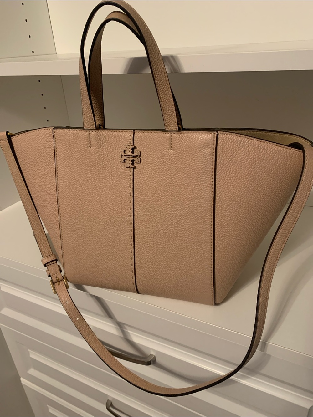 Tory Burch Pebbled Leather Tote in Blush